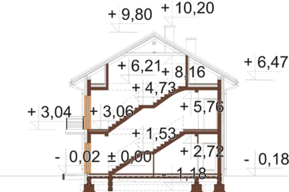 Projekt domu Reliani DM-6824, parterowy z poddaszem mieszkalnym, bez podpiwniczenia  - przekrój B-B