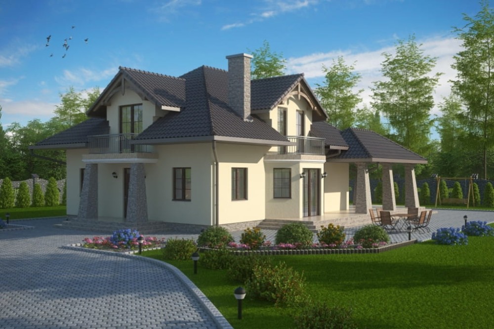 Projekt domu Babimost 2 L-6495, parterowy z poddaszem, bez garażu, niepodpiwniczony - kolorystyka wersja 3