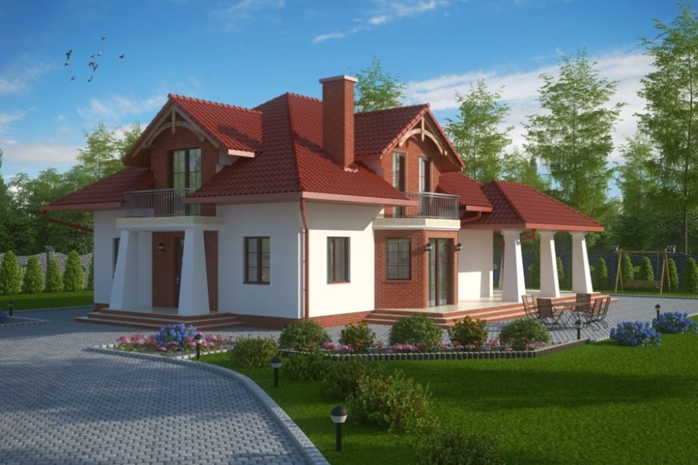 Projekt domu Babimost 2 L-6495, parterowy z poddaszem, bez garażu, niepodpiwniczony - kolorystyka wersja 4