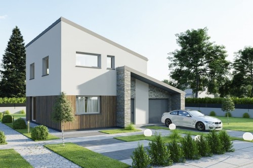 Projekt domu Emenita 2 L-6803, parterowy z poddaszem użytkowym, garażem jednostanowiskowym - kolorystyka wersja 2