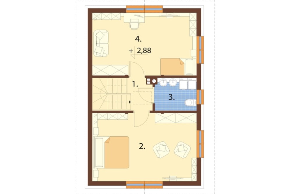 Projekt domu Xanten 2 L-6844, parterowy z poddaszem użytkowym, bez garażu, bez podpiwniczenia - rzut poddasza