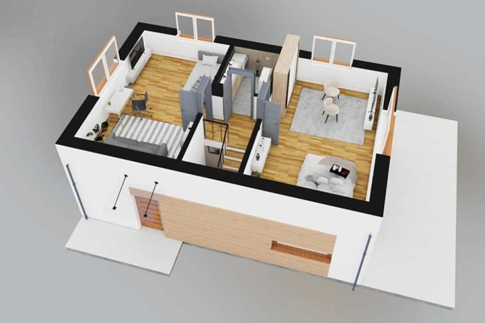 Projekt domu Xanten 2 L-6844, parterowy z poddaszem użytkowym, bez garażu, bez podpiwniczenia - rzut 3D poddasza