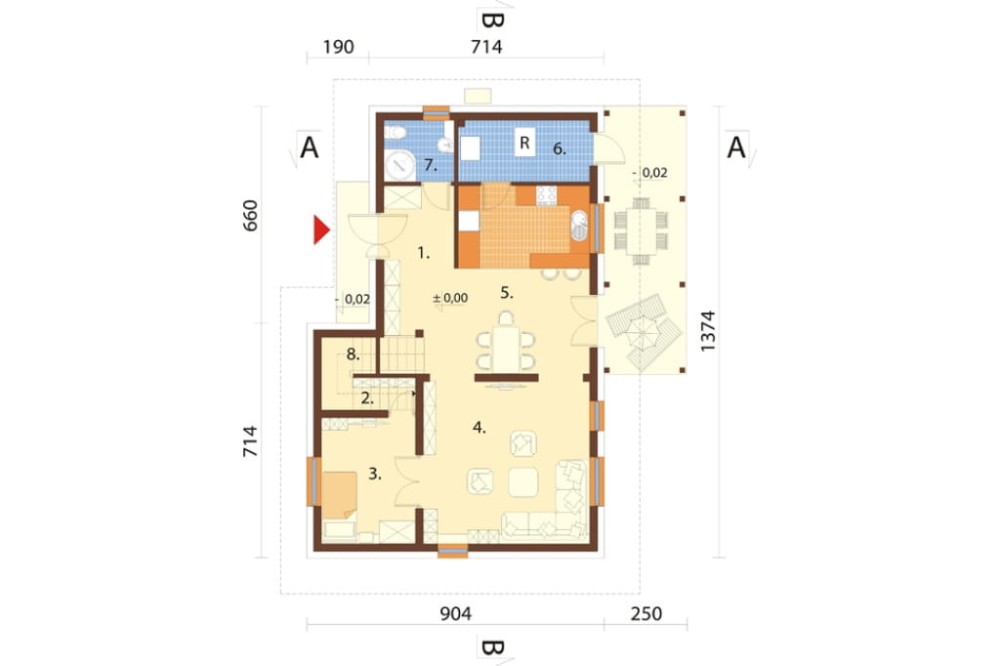 Projekt domu Venta 2 L-6809, parterowy, z poddaszem użytkowym, niepodpiwniczony, bez garażu -  rzut parteru