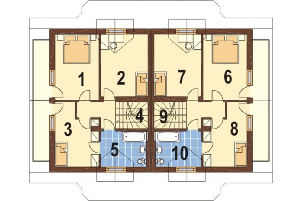 Projekt domu Bratków DM-5509, parterowy z poddaszem mieszkalnym, podpiwniczony w zabudowie bliźniaczej, z garażem dwustanowiskowym - rzut poddasza
