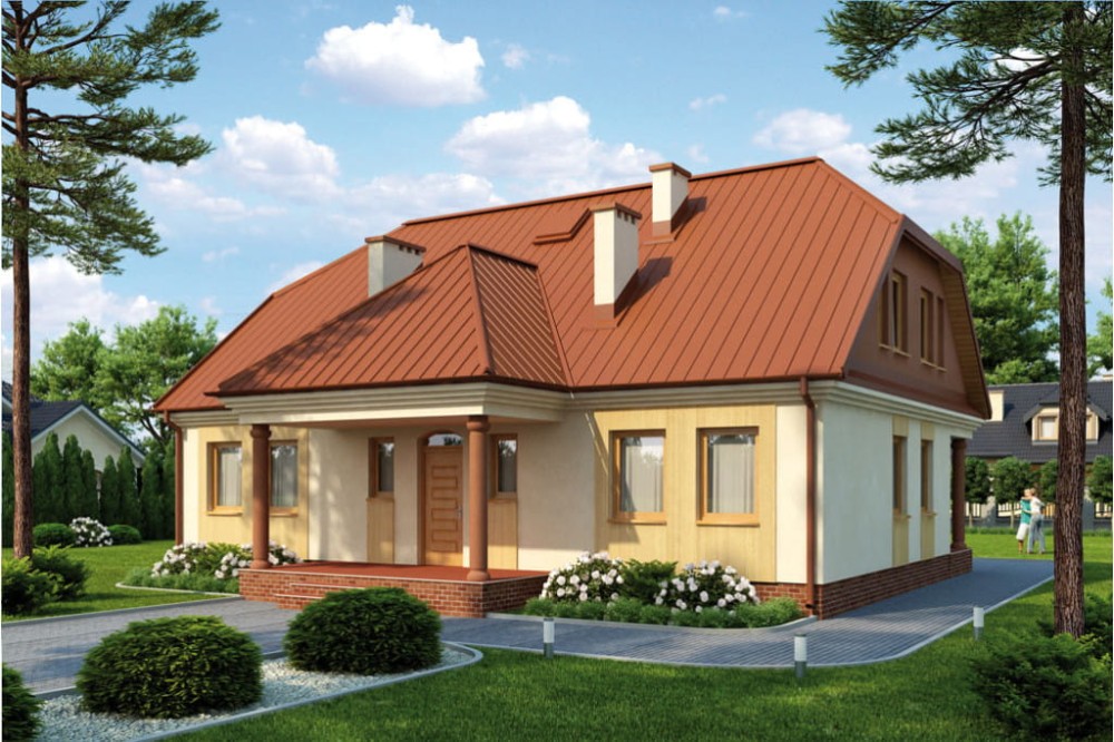 Projekt domu Lubasz 2 L-6297, parterowy z poddaszem użytkowym, bez garażu, bez podpiwniczenia - kolorystyka wersja 4