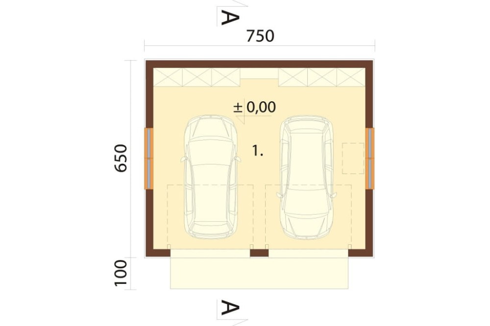 Projekt budynku garażowego dwustanowiskowego LZG-117, parterowy, niepodpiwniczony - rzut parteru