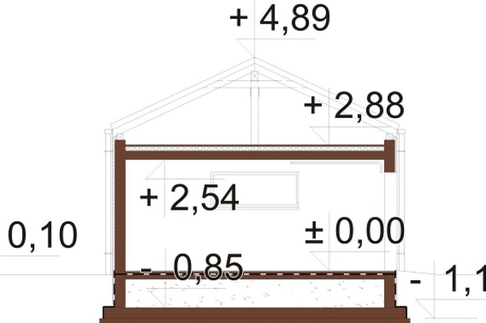 Projekt budynku garażowego dwustanowiskowego LZG-117, parterowy, niepodpiwniczony - przekrój A-A