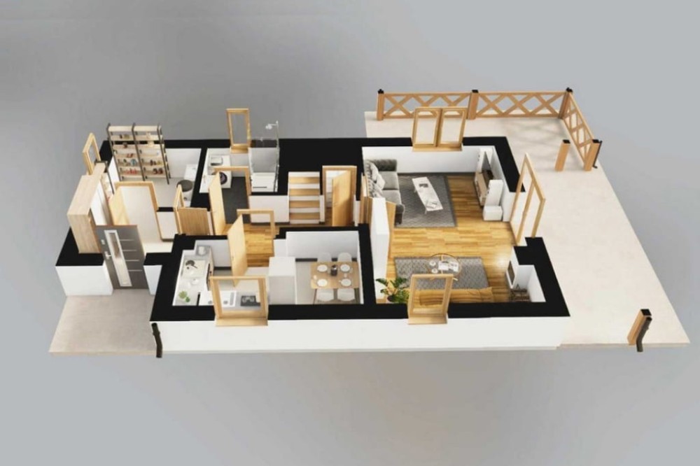 Projekt domu Etorium 2 L-6778,  parterowy, z poddaszem użytkowym, niepodpiwniczony, bez garażu - rzut 3D parteru