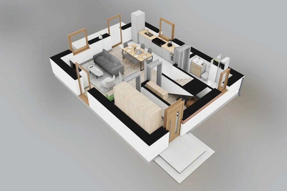 Projekt domu Kassania BG  2 L-6739 BG, parterowy z poddaszem użytkowym, jednorodzinny - rzut 3D parteru
