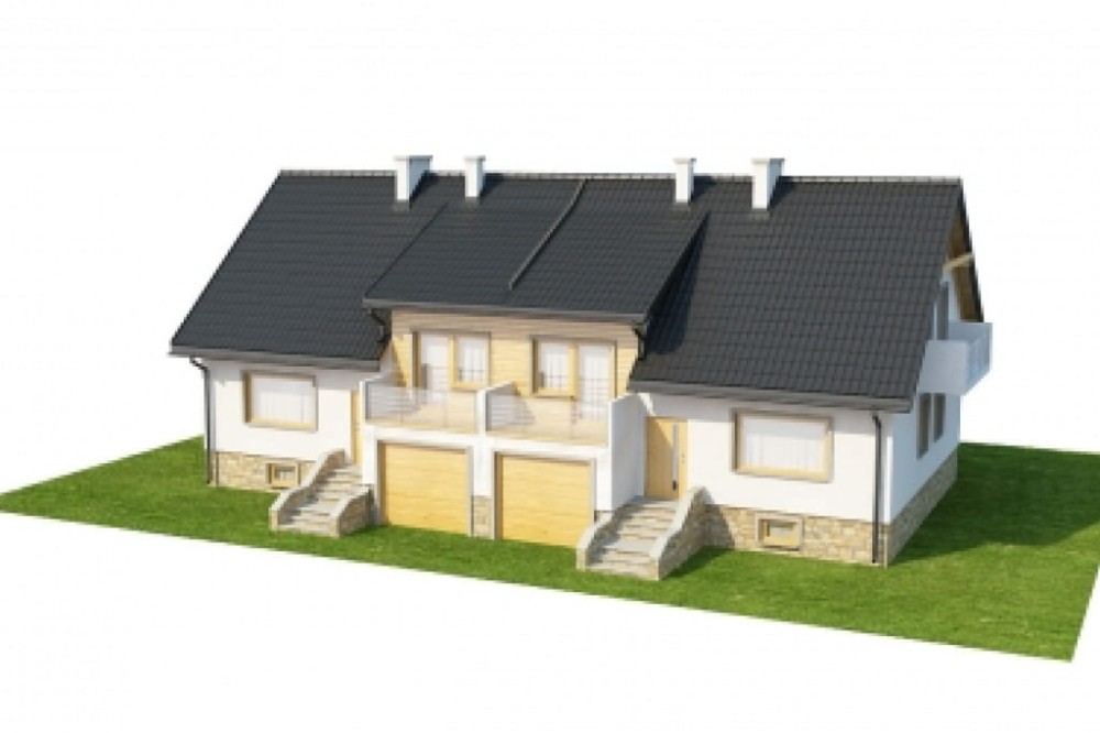 Projekt domu Lwówek DM-6228, parterowy z poddaszem mieszkalnym, częściowo podpiwniczony w zabudowie bliźniaczej, z garażem - model