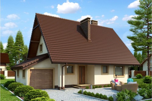 Projekt domu Widacz L-6271, parterowy z poddaszem mieszkalnym, częściowo podpiwniczony - kolorystyka wersja 1