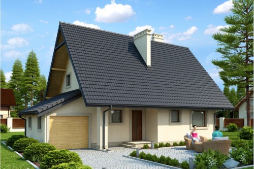 Projekt domu Widacz L-6271, parterowy z poddaszem mieszkalnym, częściowo podpiwniczony - kolorystyka wersja 2