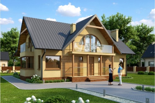 Projekt domu Kamieniec 2 L-6250, parterowy z poddaszem mieszkalnym, bez podpiwniczenia - kolorystyka wersja 1
