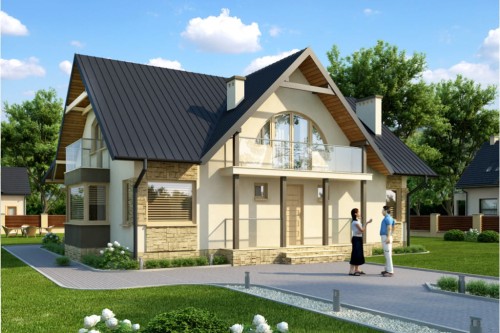Projekt domu Kamieniec 2 L-6250, parterowy z poddaszem mieszkalnym, bez podpiwniczenia - kolorystyka wersja 2
