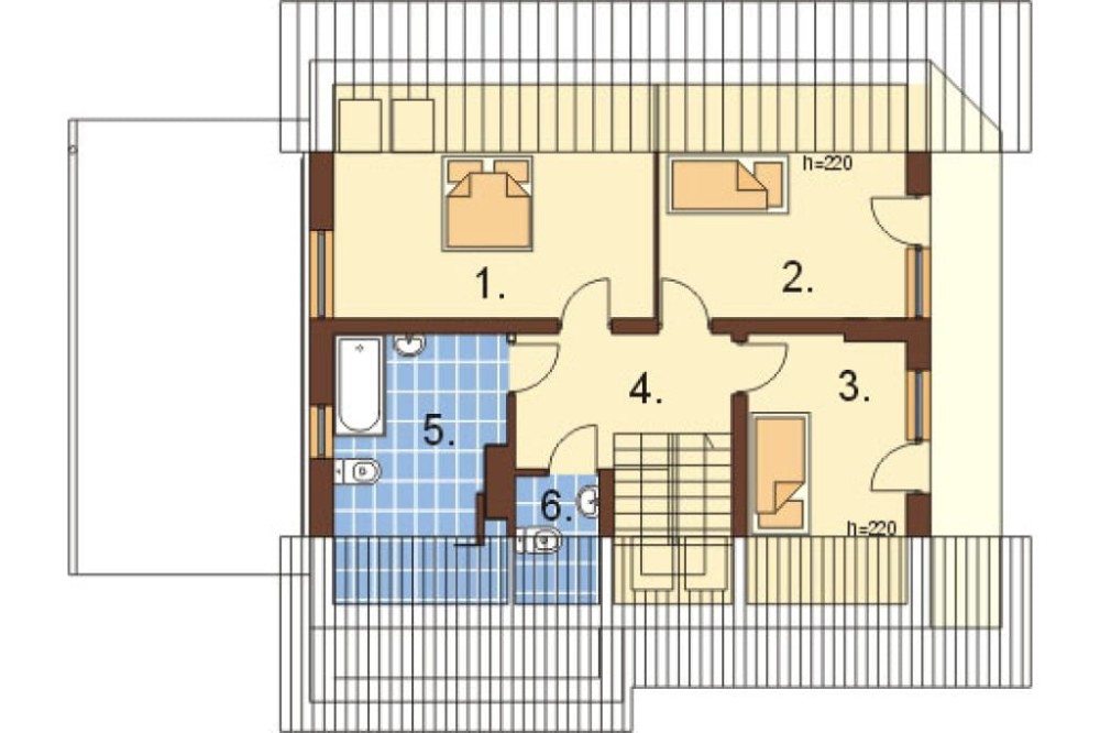 Projekt domu Okrzeja L-6126, parterowy z poddaszem użytkowym, garażem jednostanowiskowym, niepodpiwniczony - rzut poddasza