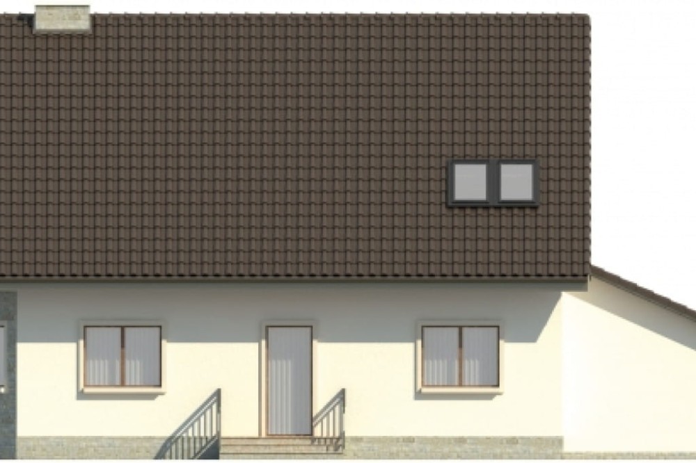 Projekt domu Okrzeja L-6126, parterowy z poddaszem użytkowym, garażem jednostanowiskowym, niepodpiwniczony - elewacja ogrodowa