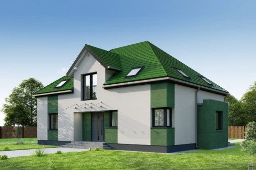 Projekt domu Indilia 2 L-6758, parterowy z poddaszem użytkowym, niepodpiwniczony i bez garażu - kolorystyka wersja 2