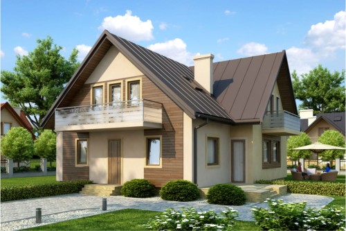 Projekt domu Garwolin L-6245, parterowy z poddaszem mieszkalnym, z garażem, bez podpiwniczenia - kolorystyka wersja 1