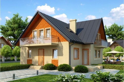 Projekt domu Garwolin L-6245, parterowy z poddaszem mieszkalnym, z garażem, bez podpiwniczenia - kolorystyka wersja 2