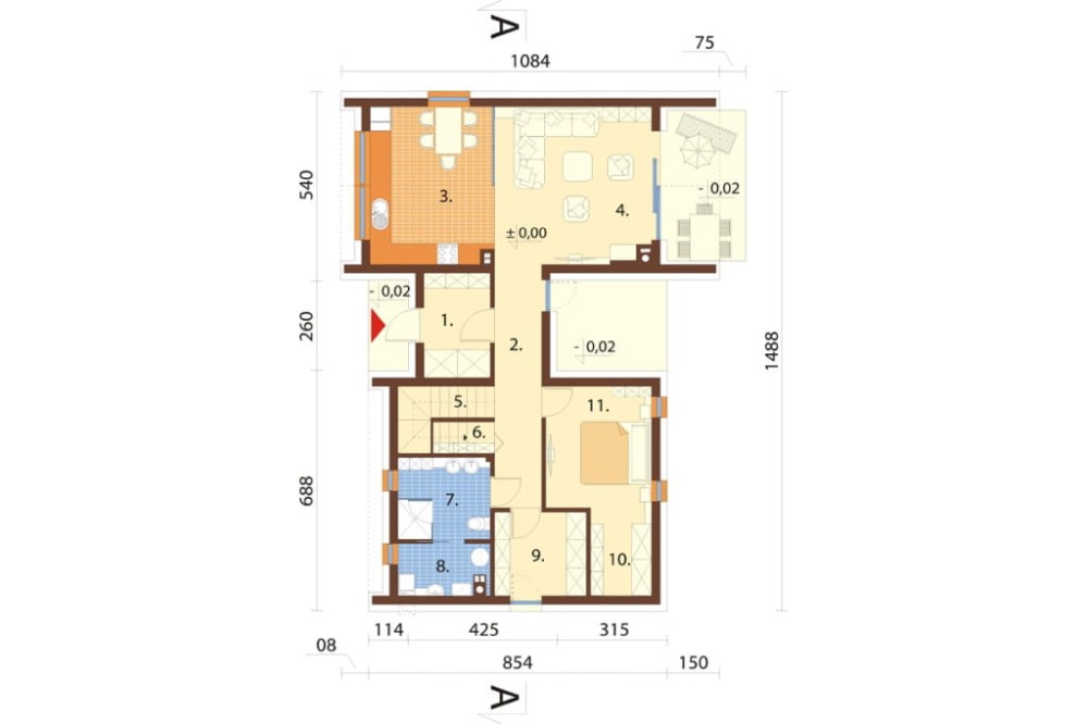 Projekt domu Salone 2 L-6852, parterowy z poddaszem użytkowym, bez podpiwniczenia, bez garażu - rzut parteru