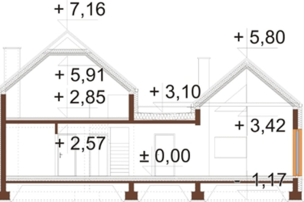 Projekt domu Salone 2 L-6852, parterowy z poddaszem użytkowym, bez podpiwniczenia, bez garażu - przekrój A-A