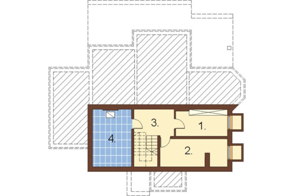 Projekt domu Potulin DM-6167, parterowy z poddaszem mieszkalnym, częściowo podpiwniczony, z garażem - rzut piwnicy