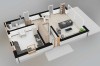 Projekt domu Berguno DM-6825, jednorodzinny parterowy z poddaszem użytkowym, niepodpiwniczony - rzut 3D parteru
