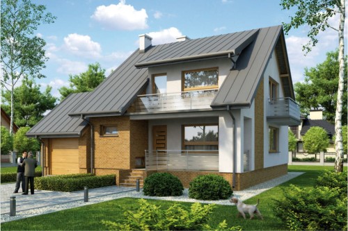 Projekt domu Podgórze L-6225, parterowy z poddaszem mieszkalnym, częściowo podpiwniczony z garażem - kolorystyka wersja 2