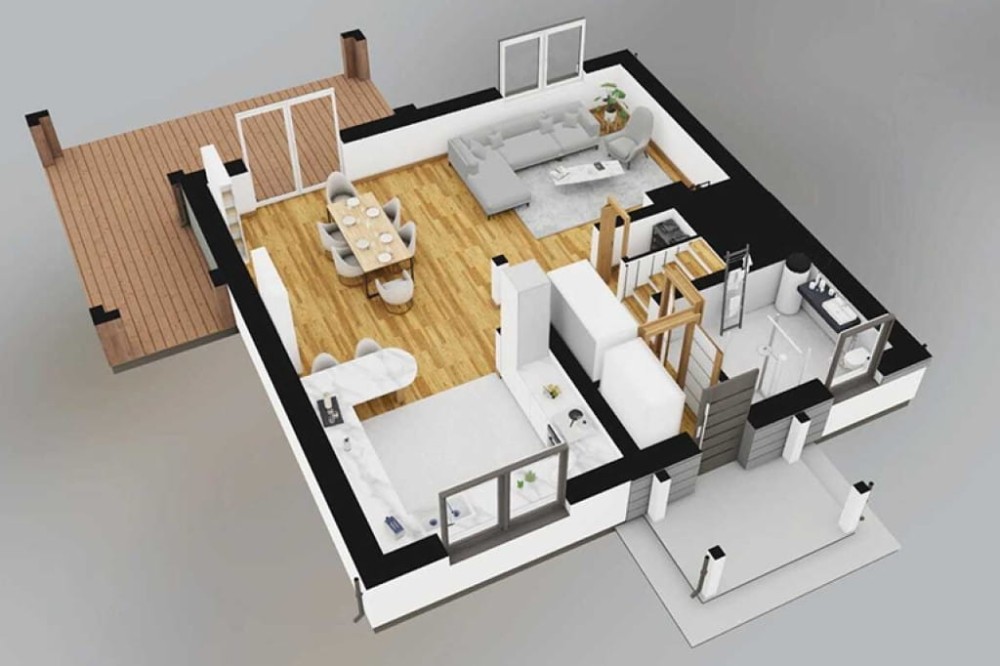 Projekt domu Victrix DM-6848, piętrowy, bez garażu, bez podpiwniczenia - rzut 3D parteru