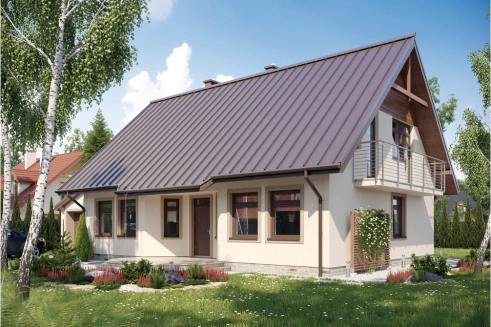 Projekt domu Tabaszowa L-6149, parterowy z poddaszem mieszkalnym, z garażem, częściowo podpiwniczony - kolorystyka wersja 4