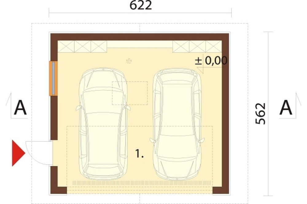 Projekt garażu dwustanowiskowego LZG-118, parterowy, niepodpiwniczony - rzut parteru