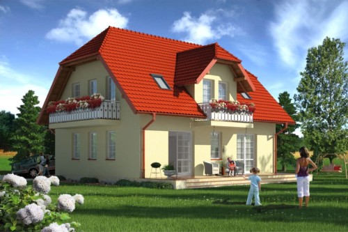 Projekt domu Podbiele 2 L-6482, parterowy z poddaszem mieszkalnym, podpiwniczony-kolorystyka wersja 1