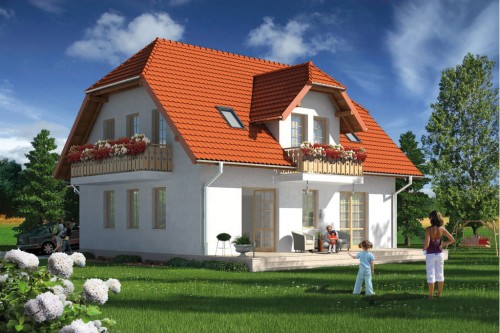 Projekt domu Podbiele 2 L-6482, parterowy z poddaszem mieszkalnym, podpiwniczony-kolorystyka wersja 2