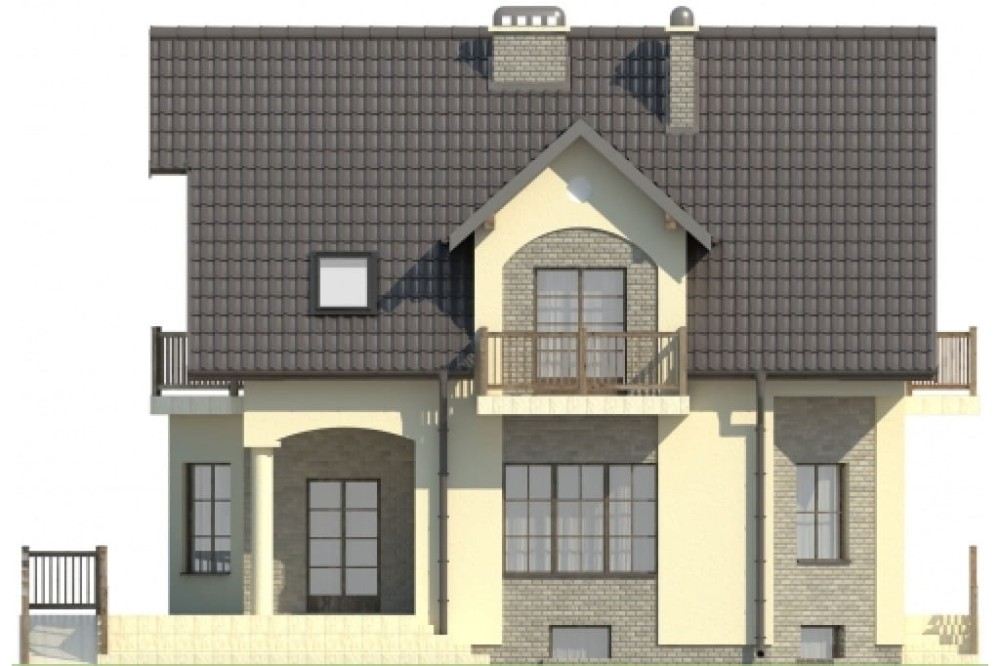 Projekt domu Puławy DM-6104, parterowy z częścią przeznaczoną na sklep, z poddaszem mieszkalnym, podpiwniczony -  elewacja prawa