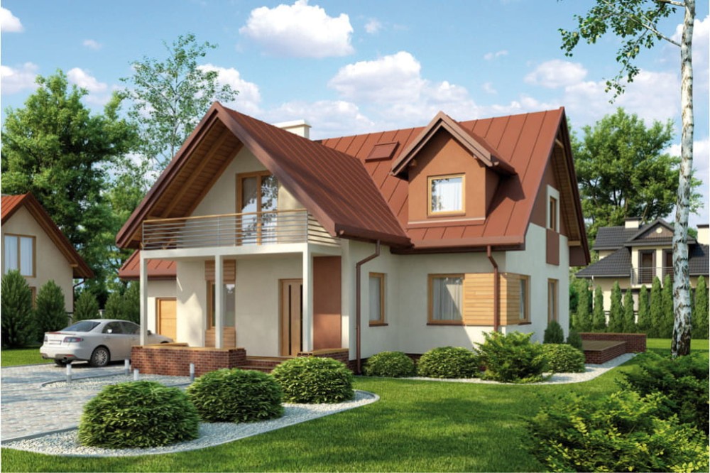 Projekt domu Skibin L-6148, parterowy z poddaszem mieszkalnym, z garażem, bez podpiwniczenia - kolorystyka wersja 3