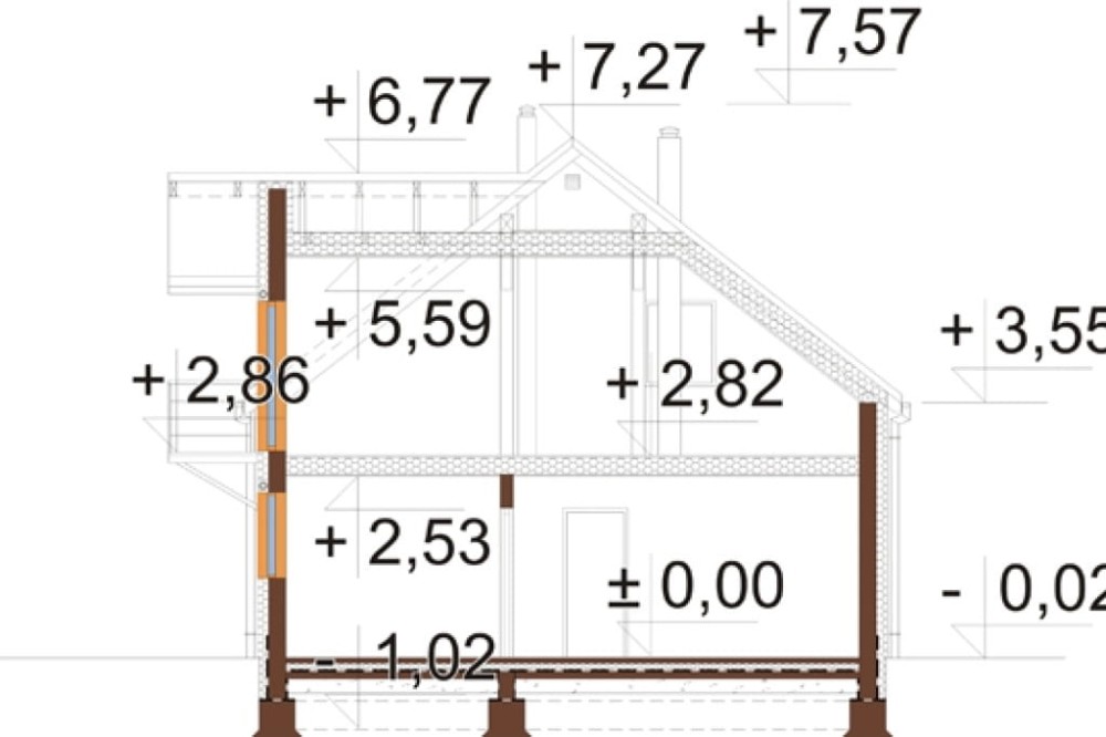 Projekt domu Maltis DM-6866, parterowy z poddaszem nieużytkowym, bez garażu, bez podpiwniczenia - przekrój A-A