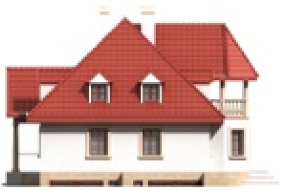 Projekt domu Czaniec B DM-6091 B, parterowy z 2 garażami, z poddaszem mieszkalnym, podpiwniczony - elewacja prawa