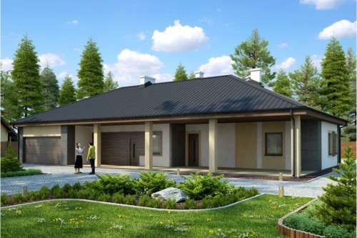 Projekt domu Darłowo DM-6330, parterowy z poddaszem niemieszkalnym, z garażem dwustanowiskowym, niepodpiwniczony - kolorystyka wersja 2