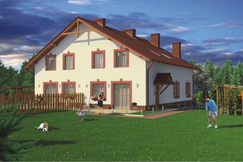 Projekt domu Stryków DM-6481, parterowy z poddaszem mieszkalnym, bez podpiwniczenia - kolorystyka wersja 1