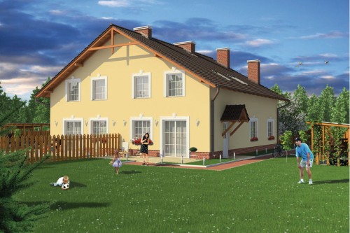 Projekt domu Stryków DM-6481, parterowy z poddaszem mieszkalnym, bez podpiwniczenia - kolorystyka wersja 2