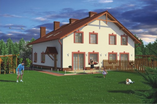 Projekt domu Stryków 2 L-6481, parterowy z poddaszem mieszkalnym, bez podpiwniczenia - kolorystyka wersja 1