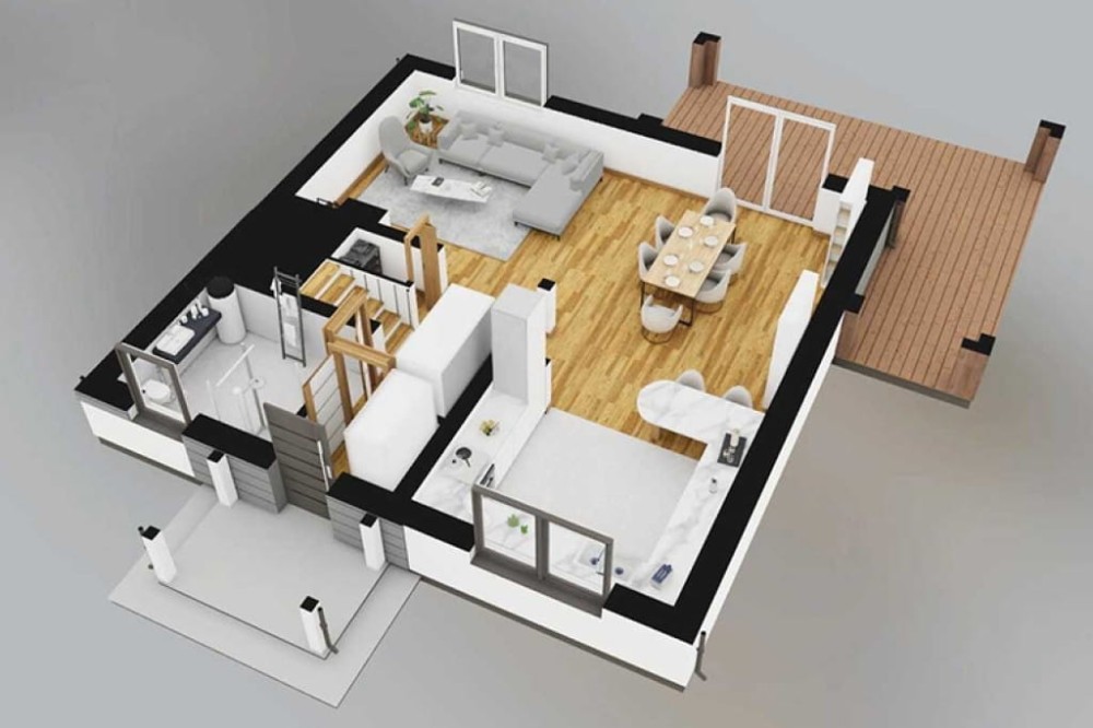 Projekt domu Victrix 2 L-6848, piętrowy, bez garażu, bez podpiwniczenia - rzut 3D parteru