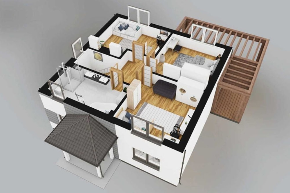 Projekt domu Victrix 2 L-6848, piętrowy, bez garażu, bez podpiwniczenia - rzut 3D poddasza