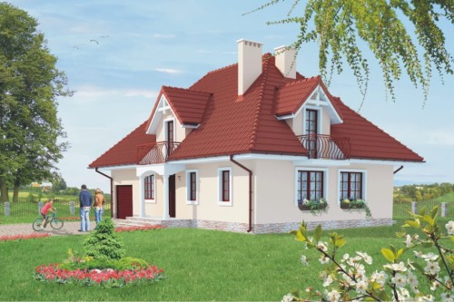 Projekt domu Tymbark 2 L-6340, parterowy z poddaszem mieszkalnym, częściowo podpiwniczony, z garażem - kolorystyka wersja 1