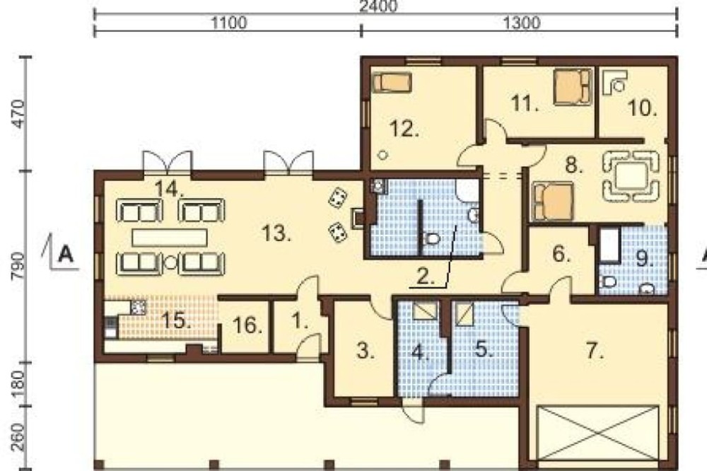 Projekt domu Darłowo 2 L-6330, parterowy z poddaszem niemieszkalnym, z garażem dwustanowiskowym, niepodpiwniczony - rzut parteru