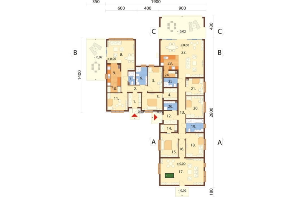 Projekt domu Balceno 2 L-6821, parterowy z poddaszem mieszkalnym, bez podpiwniczenia  - rzut parteru