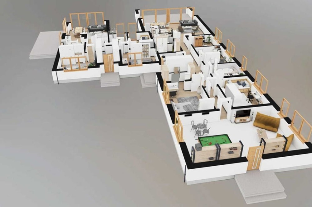 Projekt domu Balceno 2 L-6821, parterowy z poddaszem mieszkalnym, bez podpiwniczenia  - rzut 3D parteru