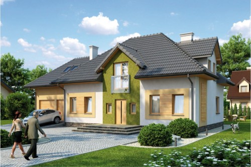 Projekt domu Bielany 2 L-6364, parterowy z poddaszem mieszkalnym, bez podpiwniczenia, z garażem - kolorystyka wersja 2