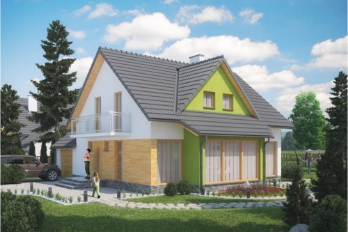 Projekt domu Dębiny DM-6359, parterowy z poddaszem mieszkalnym, z garażem, bez podpiwniczenia - kolorystyka wersja 1