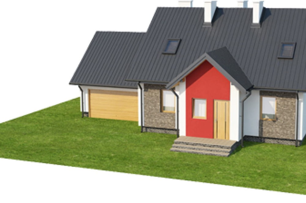 Projekt domu Świerklany DM-6383, parterowy z poddaszem mieszkalnym, częściowo podpiwniczony, z garażem dwustanowiskowym  -model